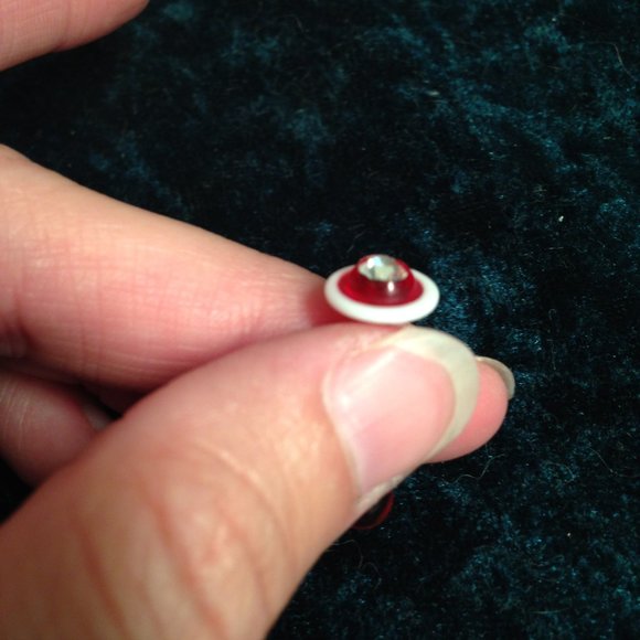 14 Gauge Red and white with Clear Rhinestone Space Ship Tongue Ring - Picture 3 of 4
